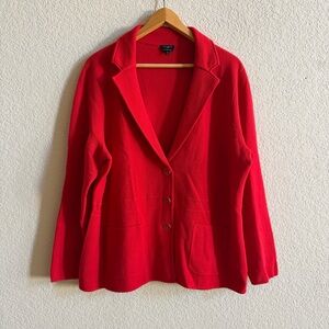 TALBOTS Woman 2X Red 100% MERINO WOOL Knit Sweater Blazer Jacket Pockets Stretch